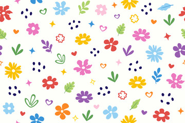 Seamless Colorful Floral Cute Pattern Vector
