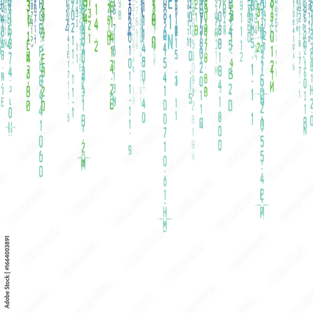 Poster digital rain of numbers cascades downwards, creating a futuristic, abstract pattern.