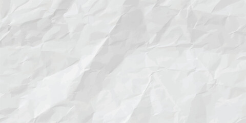 Crumpled White Paper Texture Background Vector, Realistic Folds and Creases, Grayscale Abstract Surface