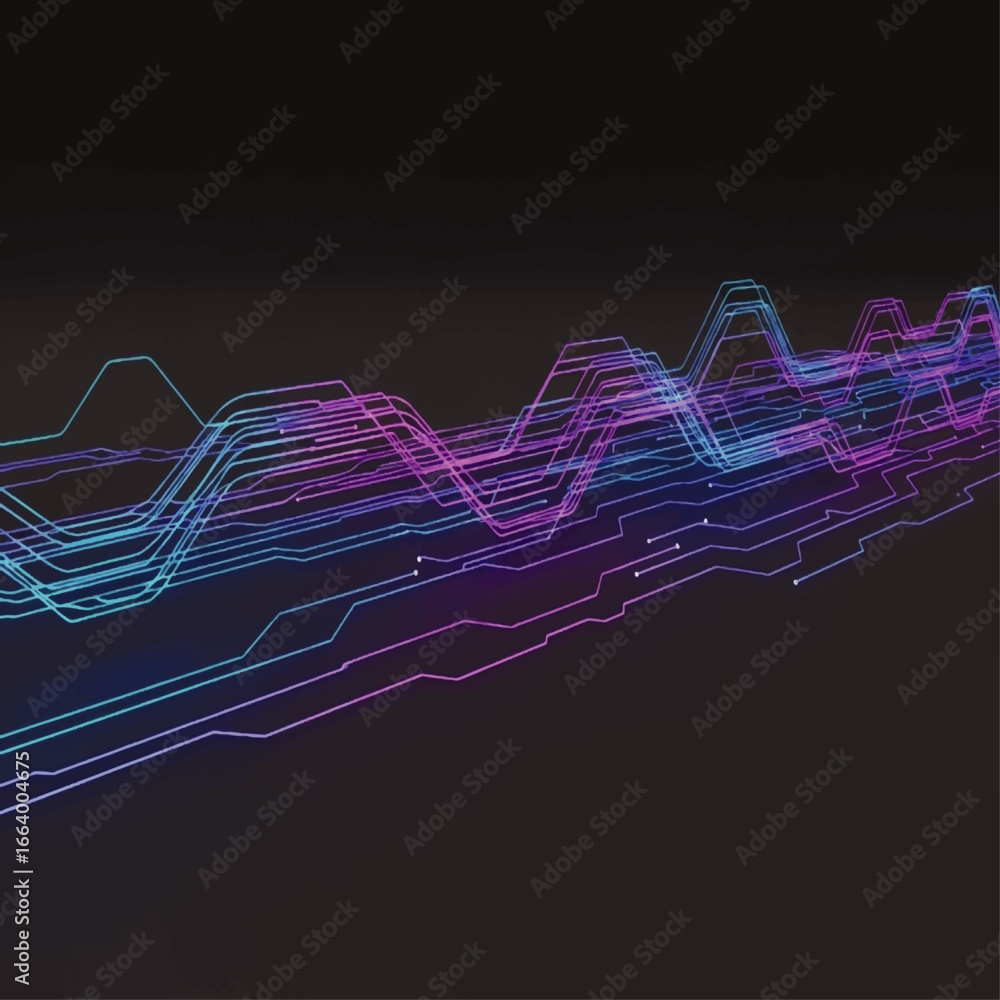 Poster abstract image of interconnected lines forming a wave-like pattern, colored in shades of blue and pu