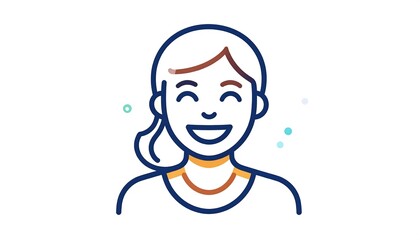 Obraz premium A cheerful female figure, depicted in a stylized outline illustration, is shown with a wide, expressive smile.