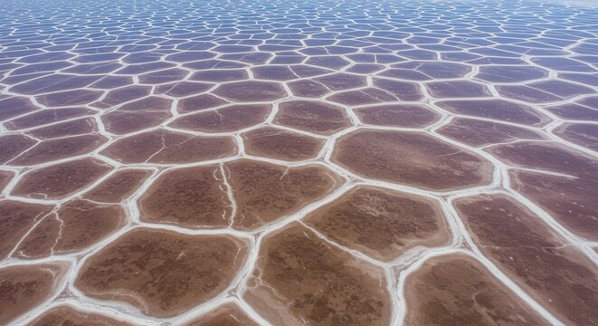 Aerial View of Hexagonal Salt Flats Pattern