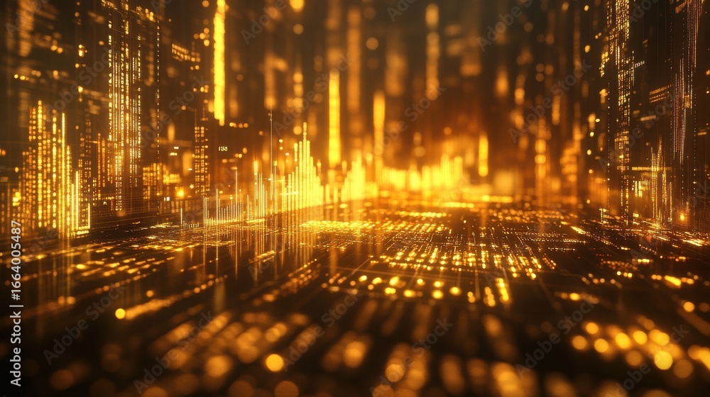 Aufkleber dynamic data visualization of digital infrastructure with futuristic glowing gold tones and abstract