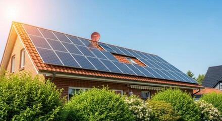 Naklejka premium House with solar panels on the roof and a satellite dish installed