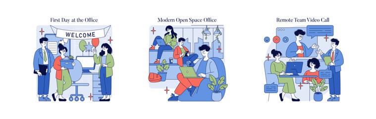 First Day at Office Welcome Celebration Illustration