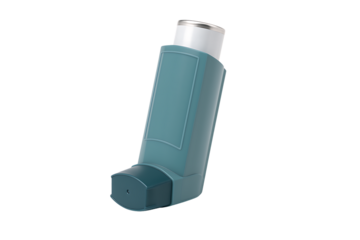 An asthma inhaler, a common medical device for respiratory relief, providing a breath of fresh air for those with breathing difficulties and asthma, isolated on a transparent background