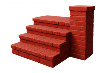 Red brick staircase featuring minimalist wall design, casting clean architectural lines against transparent backdrop