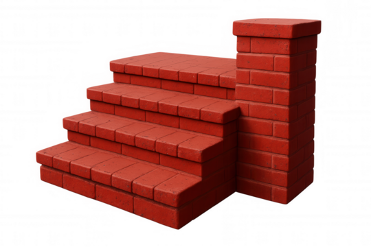 Red brick staircase featuring minimalist wall design, casting clean architectural lines against transparent backdrop