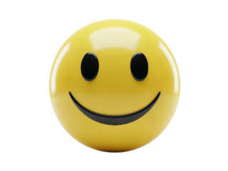 A bright yellow oval shaped smiley face emoji with black eyes and a curved smile isolated on transparent background