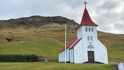 church in the mountains in Iceland