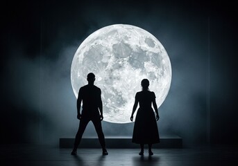 Silhouette figures moon background