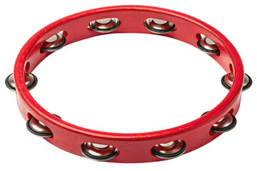 Obraz premium Red wooden headless tambourine musical percussion instrument isolated with transparent background