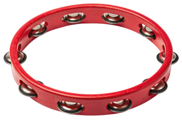 Red wooden headless tambourine musical percussion instrument isolated with transparent background