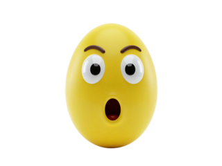A bright yellow oval shaped character with wide eyes and an open mouth expressing surprise or shock isolated on transparent background