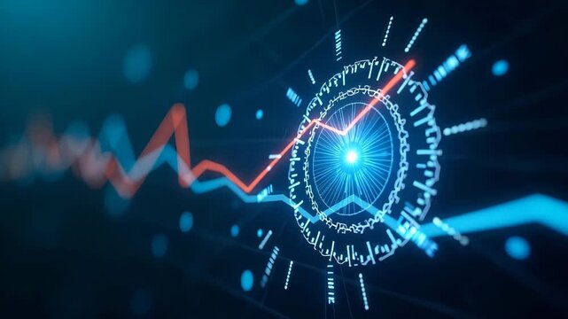 Blue digital stock market graph and business chart illustration showing technology data waves on a monitor design wallpaper