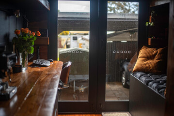 Black and ochre styling in a tiny home
