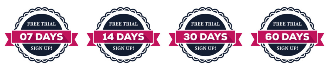 Free Trial Badges Seven Fourteen Thirty Sixty Days Promotional Labels