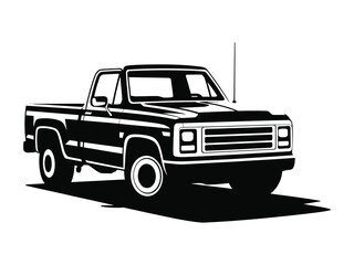 Vector art of vintage pickup truck vector illustration, displaying classic automotive design and retro style with a black and white graphic
