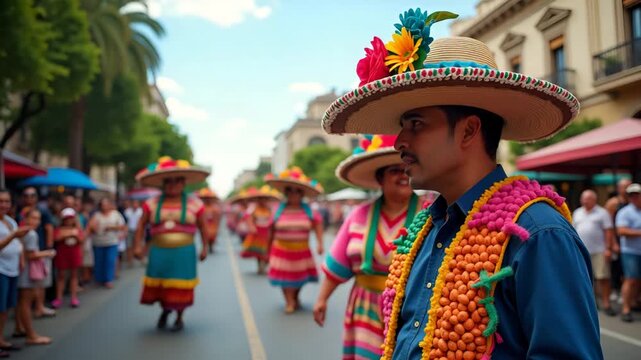 Vibrant 5 de Mayo Parade Imagery: Innovative Floats & Lively Community Spirit for Corporate Promotions - Perfect for Photo Stock Use with Left Space