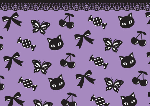かわいいゴスロリ模様とレース紫色