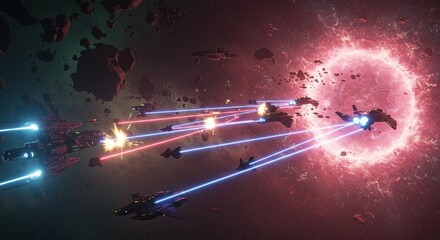 Naklejka premium Spacecraft battle in deep space