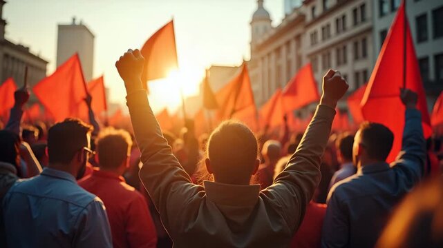 Empower Dynamic Imagery: Capturing a Labour Union Rally Showcasing Vibrant Unity, Resilience, and Collective Strength Among Workers in Professional Photo Stock Concept
