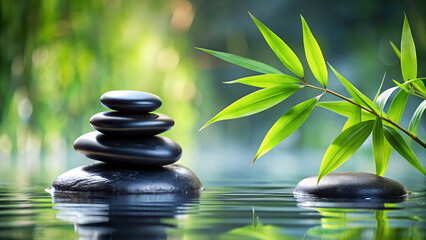 Fototapeta premium Zen stones and bamboo create peaceful spa atmosphere