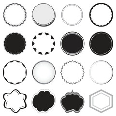 Vector badge icon set, round seal shapes, label frames, blank stamp elements for certificate and design decoration