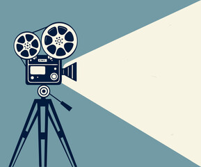 Obraz premium Retro cinema projector on poster. Vector 