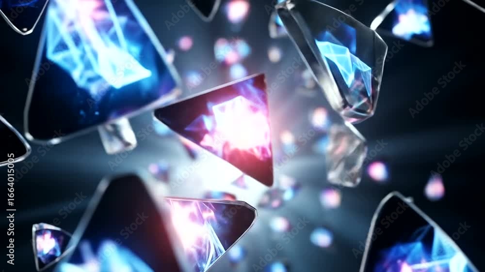 Aufkleber abstract digital triangles with glowing geometric patterns in motion.