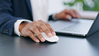 Fototapeta premium Focused Businessperson Working on Laptop, Using Computer Mouse