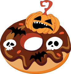 Halloween Donut with Pumpkin, Skulls, and Bats