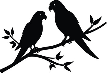  Vector silhouette of parrots on branches set illustration design template
