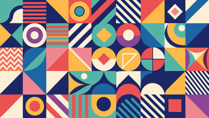 Obraz premium Geometric shapes and patterns in a colorful arrangement