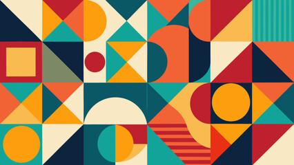 Geometric shapes in a colorful abstract retro design