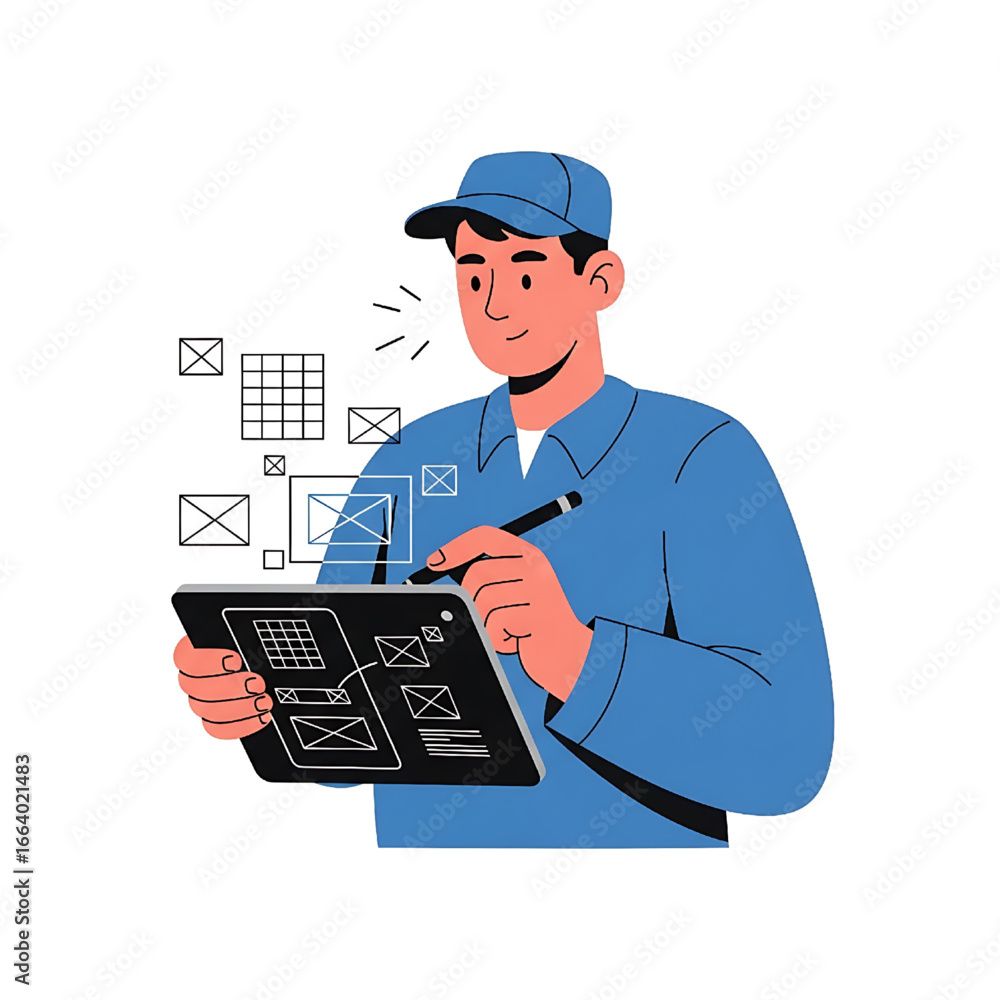 Wall mural man using tablet for digital design and development, modern technology concept