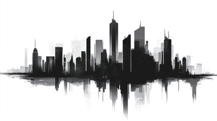 Fototapeta premium Urban cityscape silhouette with reflected buildings.