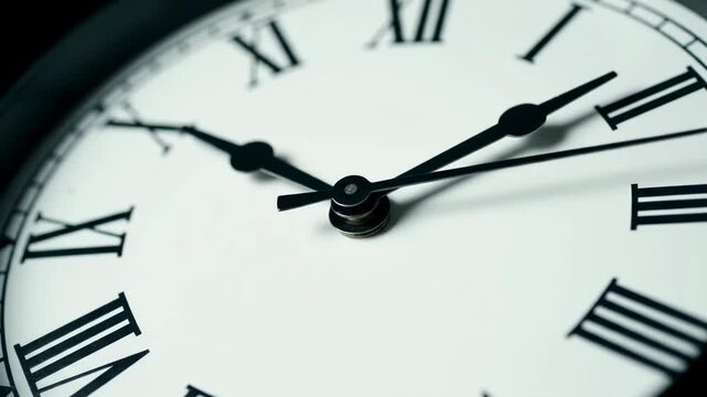 Closeup of Classic Analog Clock Showing Time with Moving Hour and Minute Hands