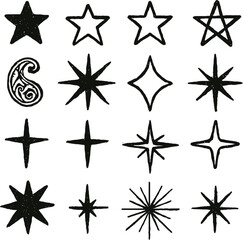 Black and white star icon set for decorative design and illustration