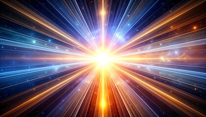 Vibrant Exploding Starburst of Light with Blue and Orange Rays.