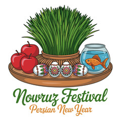 Persian New Year Logo with Sabzeh and Symbolic Icons