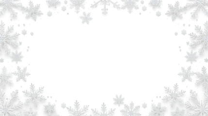 The design features a white background with a decorative border of light gray snowflakes, varying in size and shape, and a center blank for text.