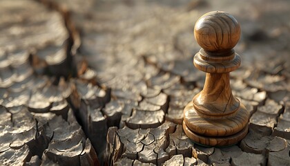 Wooden Chess Pawn on Dry Cracked Earth