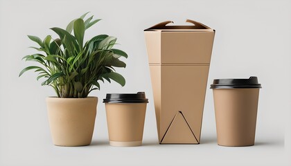 Eco-Friendly Packaging and Coffee Cups with Plant