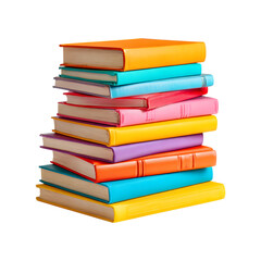 Stack of colorful hardcover books isolated on transparent background