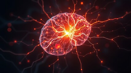 Obraz premium Abstract glowing neural network with a disrupted pathway, representing cognitive imperfections.