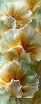 Ornate Floral Design, Decorative,  Close-up,  Abstract,  Pale Yellow, Green