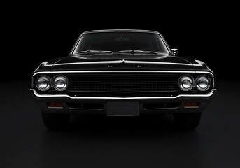Sleek Black Classic Muscle Car Front View. Generative Ai