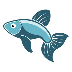 Stylized Blue Fish Icon with Fins and Tail aquatic