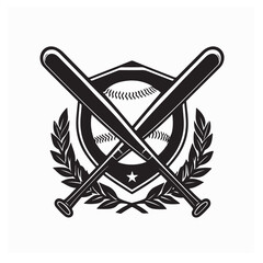 Baseball or Softball Logo Vector with Crossed Bats on White Background